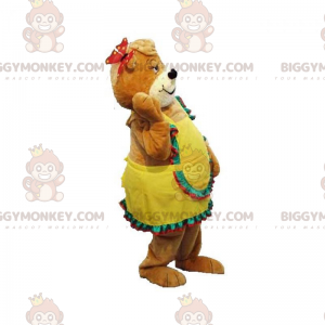 Καφέ στολή μασκότ Teddy BIGGYMONKEY™ με κίτρινο φόρεμα - Μασκότ αρκούδας - BIGGYMONKEY_05586 - BiggyMonkey.com