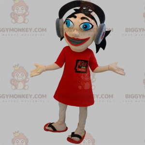 Girl BIGGYMONKEY™ Mascot Costume With Headphones On Her Head -