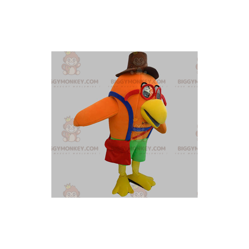 Orange Bird BIGGYMONKEY™ Maskotdräkt med glasögon och hatt - Orange Bird BIGGYMONKEY™ Maskotdräkt med glasögon och hatt -