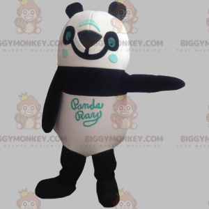 Smiling Black White Blue Panda BIGGYMONKEY™ Mascot Costume -