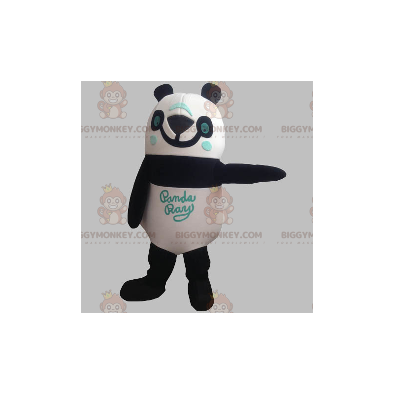 Costume de mascotte BIGGYMONKEY™ de panda noir blanc et bleu Costume de mascotte BIGGYMONKEY™ de panda noir blanc et bleu