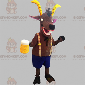 BIGGYMONKEY™ Mascot Costume Brown Ibex with Yellow Horns -