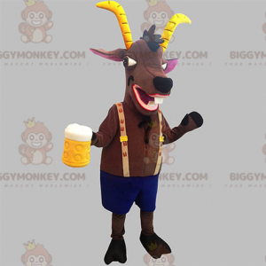 BIGGYMONKEY™ Maskottchenkostüm Brauner Steinbock mit gelben