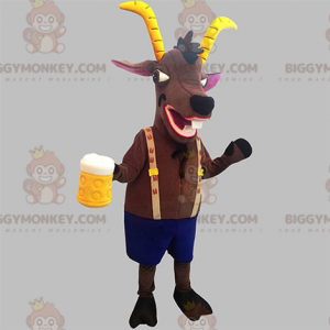 BIGGYMONKEY™ maskottiasu Ruskea Ibex keltaisilla sarvilla -