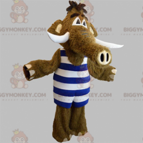 Brun Mammoth BIGGYMONKEY™ maskotdräkt med randig outfit - Djurmaskot saknas - BIGGYMONKEY_05599 - BiggyMonkey.com