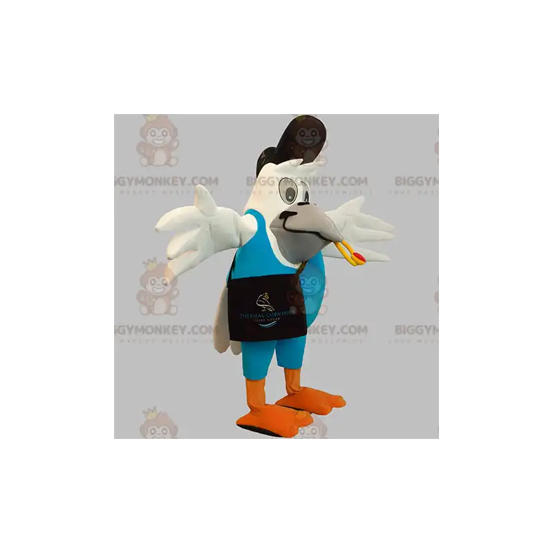 Traje de mascote BIGGYMONKEY™ pássaro branco gigante com roupa Traje de mascote BIGGYMONKEY™ pássaro branco gigante com roupa