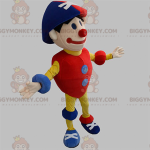 BIGGYMONKEY™-Maskottchen-Kostüm, rot, blau und gelb, bunter