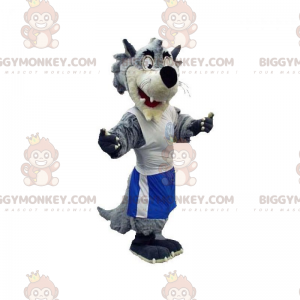 Kostým šedého a bílého vlka s maskotem BIGGYMONKEY™ ve