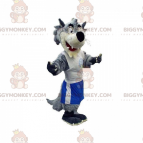 Κοστούμι μασκότ BIGGYMONKEY™ Γκρι και Λευκό Λύκου ντυμένο με