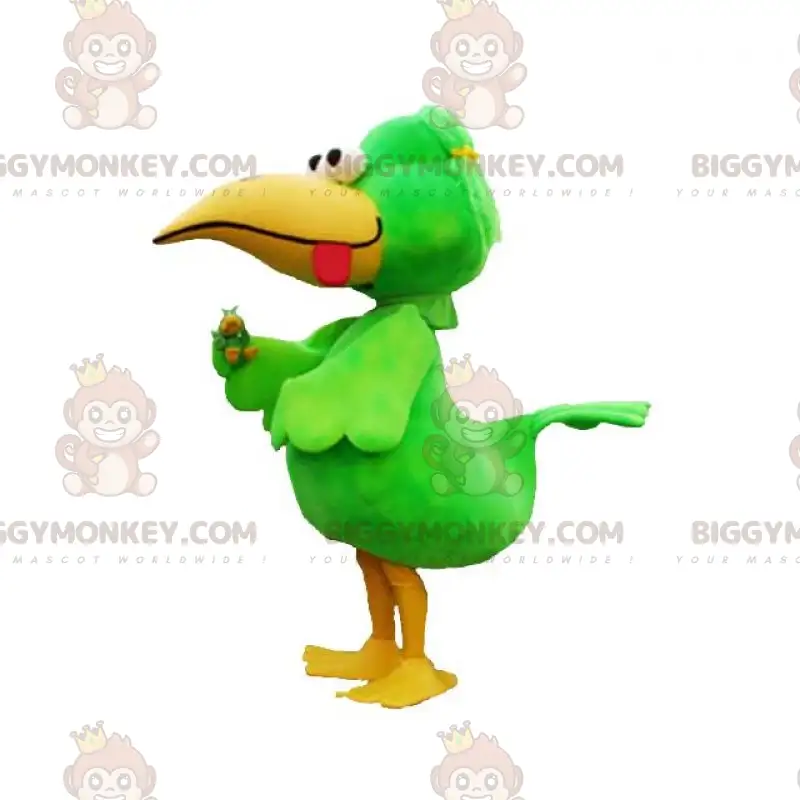 Traje de mascote de pássaro grande e engraçado colorido verde e Traje de mascote de pássaro grande e engraçado colorido verde e