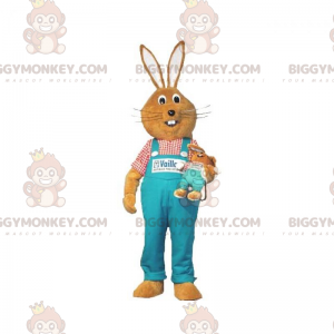 Brown Rabbit BIGGYMONKEY™ Mascot Costume With Blue Overalls -