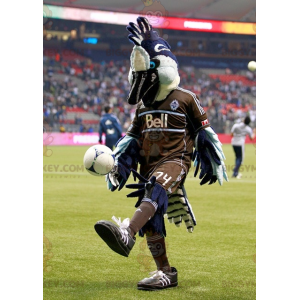 Costume de mascotte BIGGYMONKEY™ d'oiseau bleu blanc et noir en