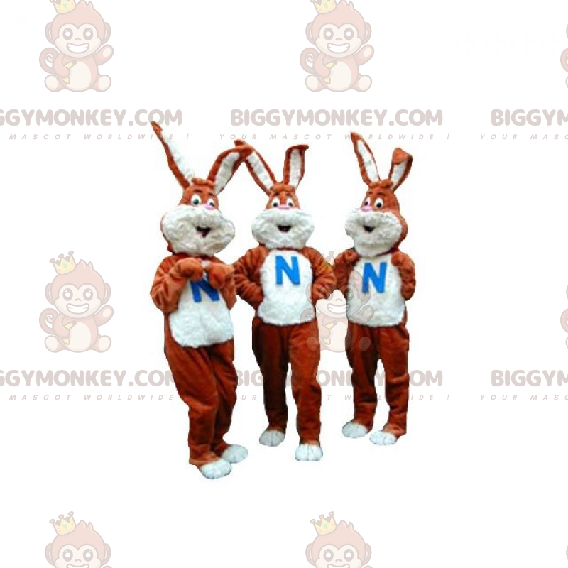 3 BIGGYMONKEY™s mascot of brown and white rabbits. Set of 3