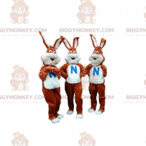 3 BIGGYMONKEY™s mascot of brown and white rabbits. Set of 3