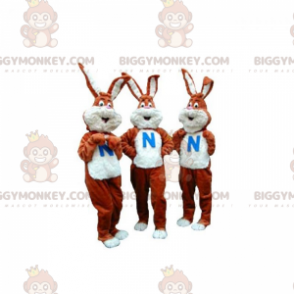 3 BIGGYMONKEY™s maskot af brune og hvide kaniner. Sæt med 3 maskot BIGGYMONKEY™s - Kanin maskot - BiggyMonkey.com