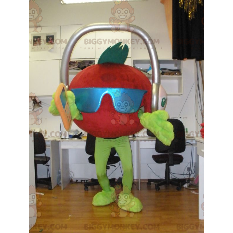 Gigantische tomaat BIGGYMONKEY™ mascottekostuum met koptelefoon