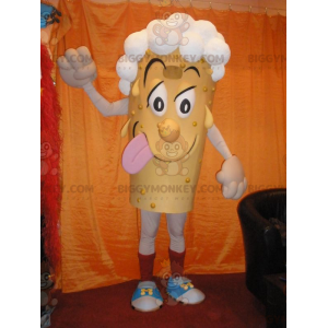 Schneemann BIGGYMONKEY™ Maskottchenkostüm mit weißen Haaren.
