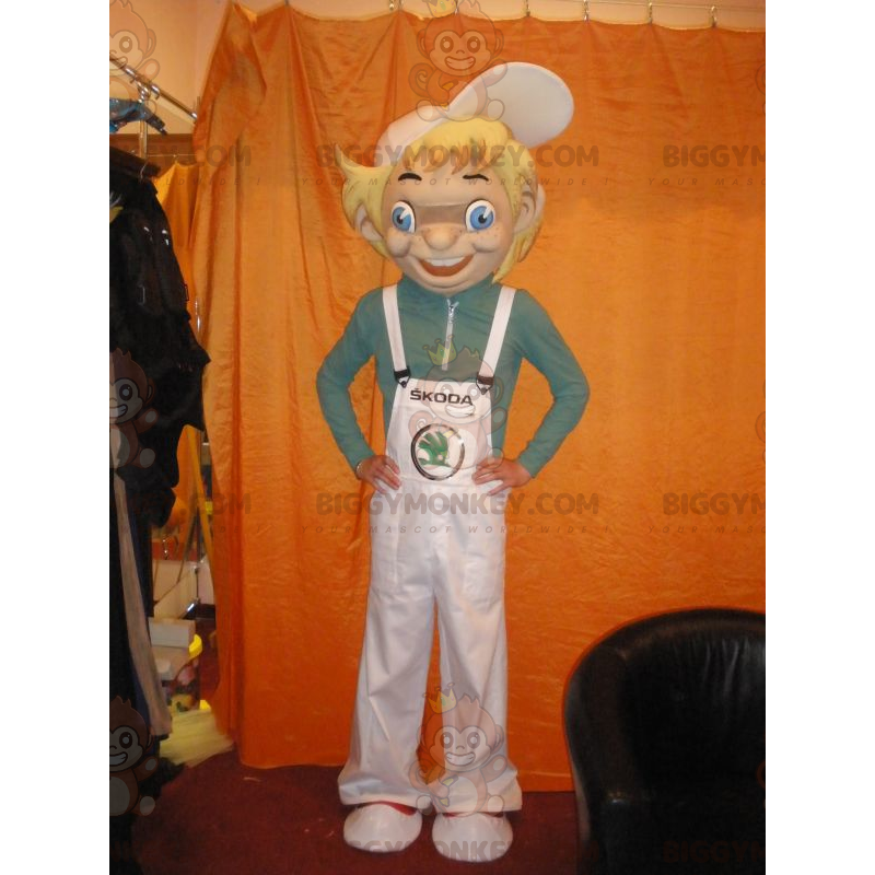 Blauwogige blonde jongen BIGGYMONKEY™ mascottekostuum. Blauwogige blonde jongen BIGGYMONKEY™ mascottekostuum.
