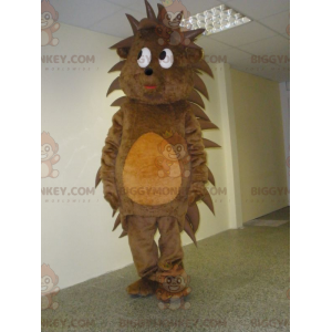 Traje de mascote macio e fofo de ouriço marrom e laranja