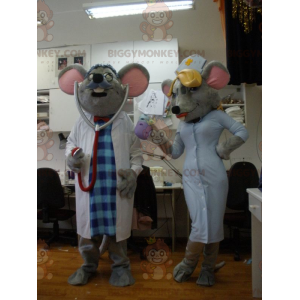 2 BIGGYMONKEY™s mouse mascots dressed as doctors and nurses -