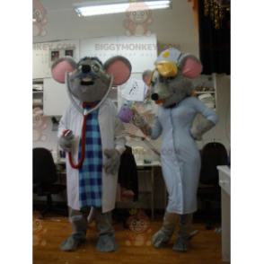 2 BIGGYMONKEY™s mouse mascots dressed as doctors and nurses -