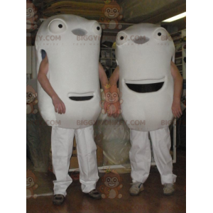 Duo de mascottes BIGGYMONKEY™ de bonshommes blancs 2 têtes