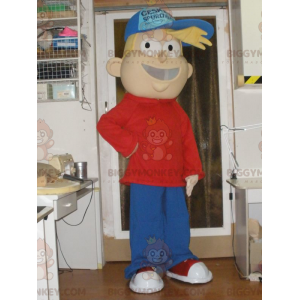 BIGGYMONKEY™ mascot costume of blonde boy in red and blue