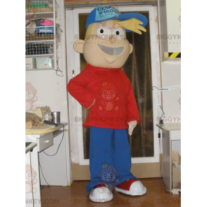 BIGGYMONKEY™ costume da mascotte da ragazzo biondo in abito