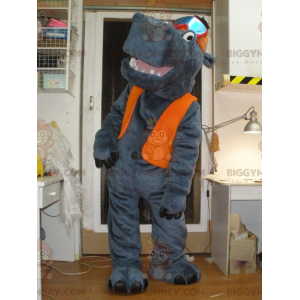 Gray Hippo BIGGYMONKEY™ Mascot Costume with Hat and Ski Goggle