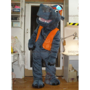 Gray Hippo BIGGYMONKEY™ Mascot Costume with Hat and Ski Goggle