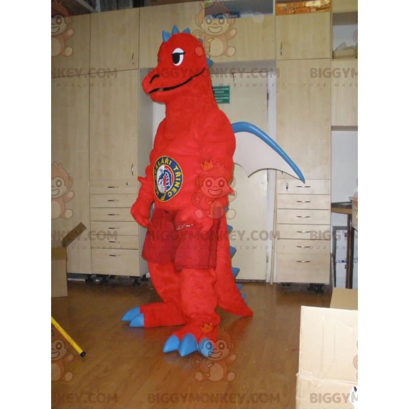 Jätteröd vit och blå drake BIGGYMONKEY™ maskotdräkt - Jätteröd vit och blå drake BIGGYMONKEY™ maskotdräkt -