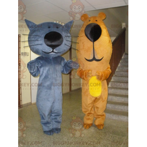 2 BIGGYMONKEY™s maskot en blå katt og en brun bjørn - Bjørn maskot - BIGGYMONKEY_05654 - BiggyMonkey.com