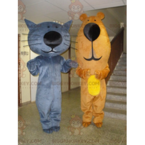 2 Maskot BIGGYMONKEY™ modrá kočka a hnědý medvěd –