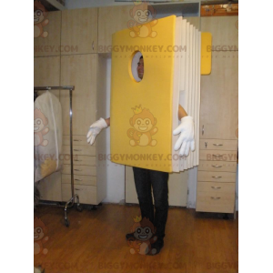 Gelb-weißes Buchbinder-BIGGYMONKEY™-Maskottchen-Kostüm -