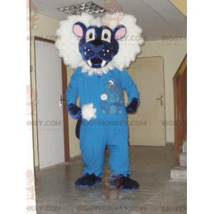 Blått och vitt lejon BIGGYMONKEY™ maskotdräkt. Tiger
