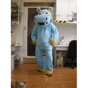 Μπλε και κίτρινη στολή μασκότ BIGGYMONKEY™ Hippopotamus -