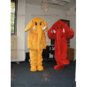 2 BIGGYMONKEY™s mascot elephants one red and one yellow -