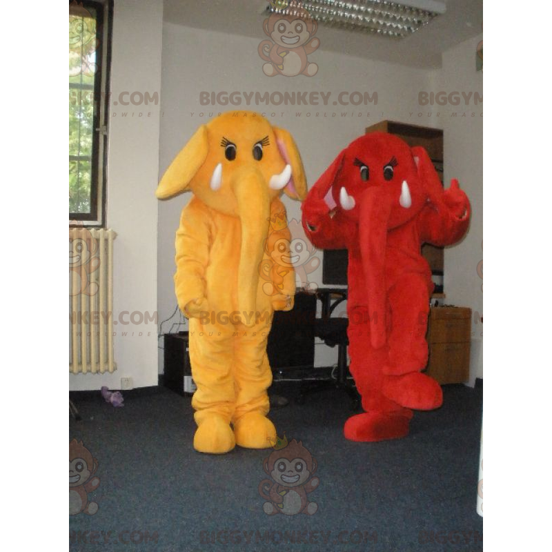 2 Maskottchen-Elefanten von BIGGYMONKEY™, einer rot und einer 2 Maskottchen-Elefanten von BIGGYMONKEY™, einer rot und einer