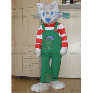 Gray Cat BIGGYMONKEY™ Mascot Costume with Striped Outfit and