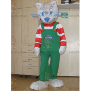 Costume da mascotte gatto grigio BIGGYMONKEY™ con abito a righe e tuta - Mascotte di gatti - BiggyMonkey.com