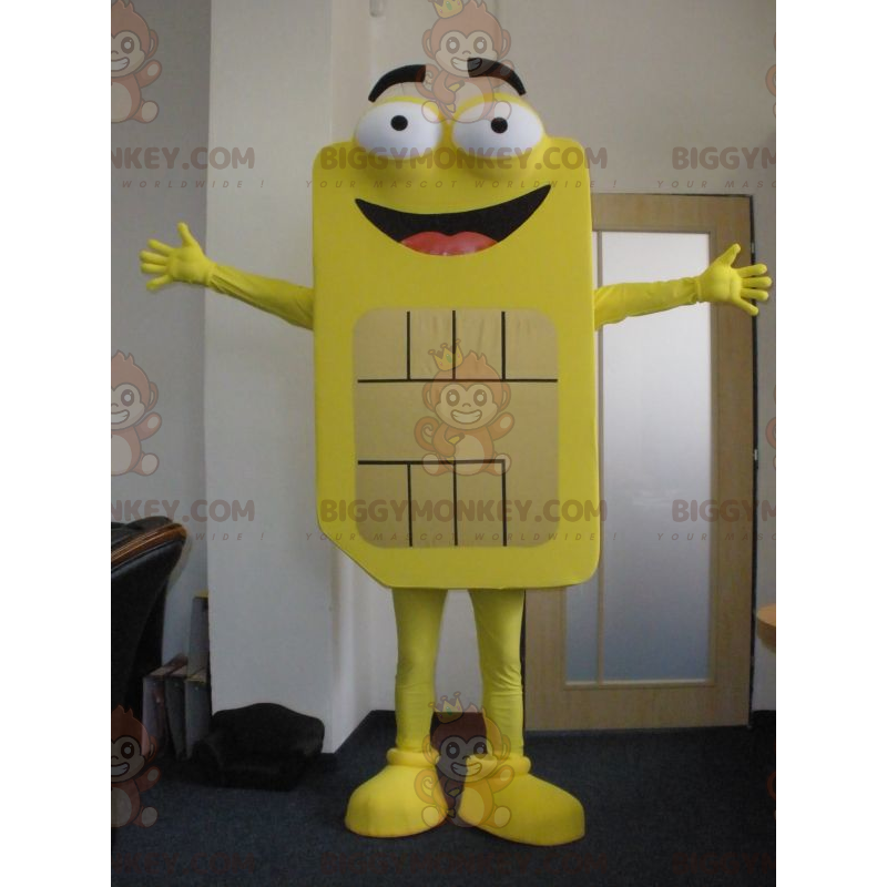 Disfraz de mascota gigante amarillo Sim Card BIGGYMONKEY™. Disfraz de mascota gigante amarillo Sim Card BIGGYMONKEY™.