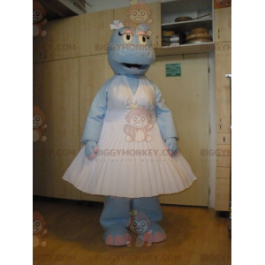 Costume de mascotte BIGGYMONKEY™ d'hippopotame bleu vêtu d'une