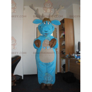 Blue and Brown Caribou Moose BIGGYMONKEY™ Mascot Costume –