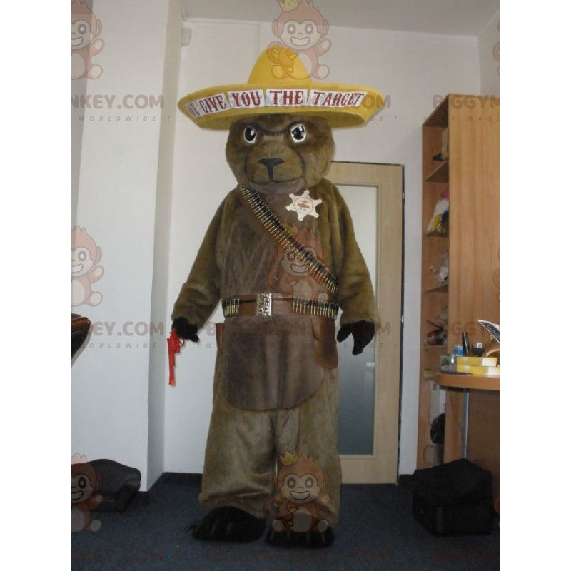 BIGGYMONKEY™ Brown Groundhog Bear Mascot Costume In Cowboy BIGGYMONKEY™ Brown Groundhog Bear Mascot Costume In Cowboy