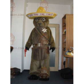 BIGGYMONKEY™ Brun Groundhog Björnmaskotdräkt i Cowboyoutfit -