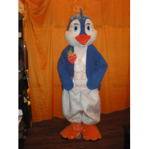 BIGGYMONKEY™ Mascot Costume Blue and White Penguin with Orange