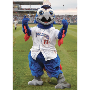 Blue and Red Bird BIGGYMONKEY™ Mascot Costume in White Outfit -