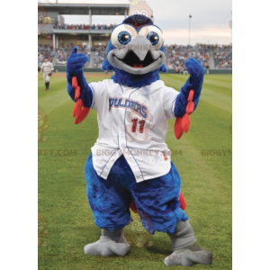 Blue and Red Bird BIGGYMONKEY™ Mascot Costume in White Outfit –