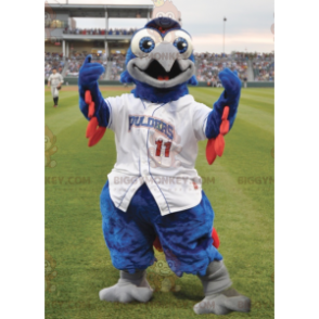 Blue and Red Bird BIGGYMONKEY™ Mascot Costume in White Outfit -