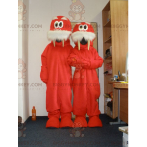 2 mascote BIGGYMONKEY™ de morsas vermelhas e brancas. 2 morsas